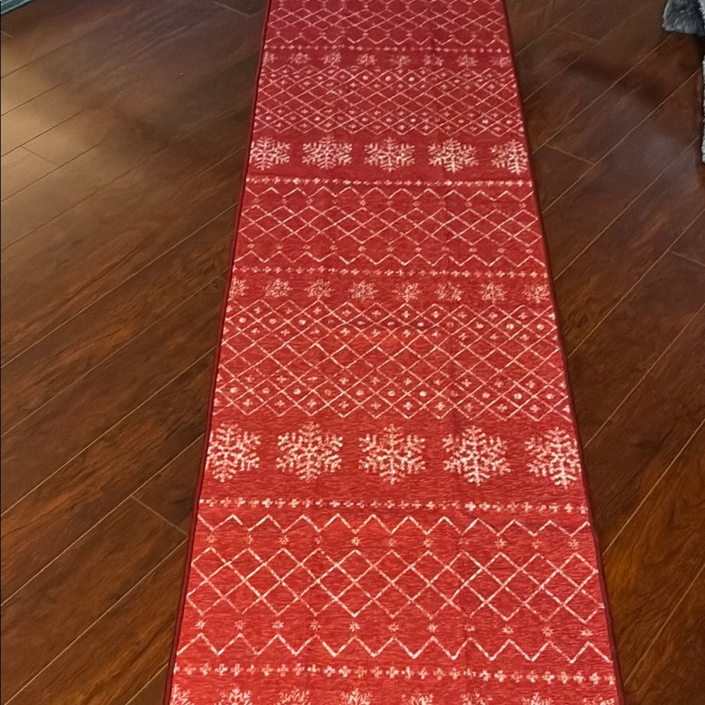 Christmas red and white Holiday area rug with Snowflake Patterns